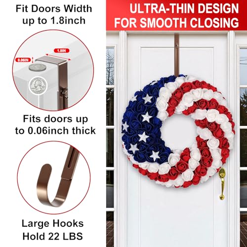 Adjustable Front Door Wreath Hangers (2-Pack) - 12.5-20" Heavy Duty Metal Hooks
