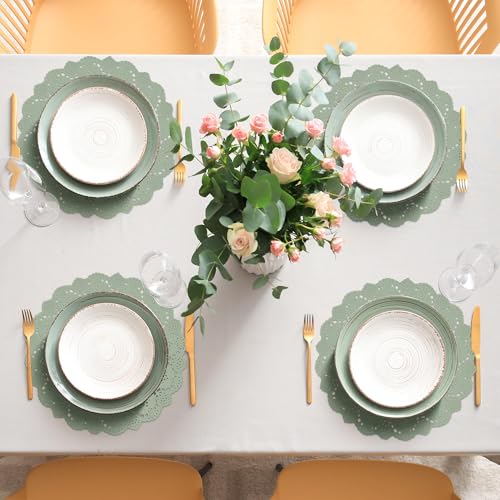100 Pack Sage Green Lace Paper Doilies - 13.5 Inch Round Disposable Placemats