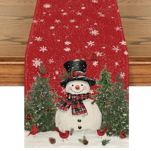 Artoid Mode Snowman Christmas Table Runner 13 x 60 in, Red