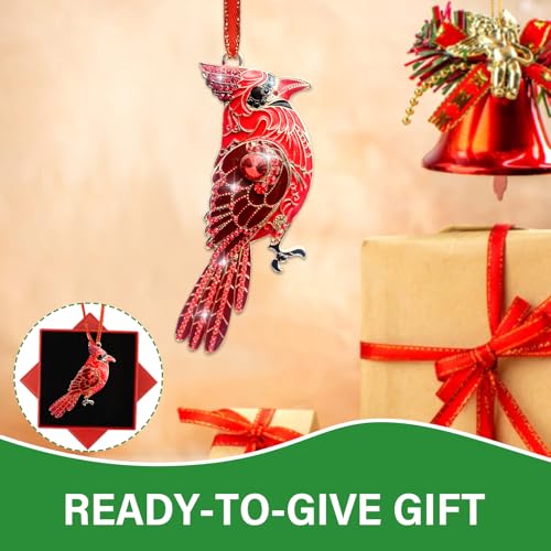 Red Cardinal Christmas Ornament - Metal Holiday Tree Decor Gift for Women & Kids