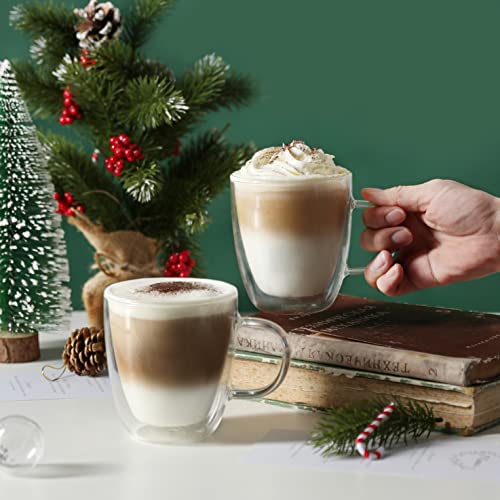 12oz Double Walled Glass Coffee Mug Set - Insulated Cappuccino & Tea Cups by CNGLASS