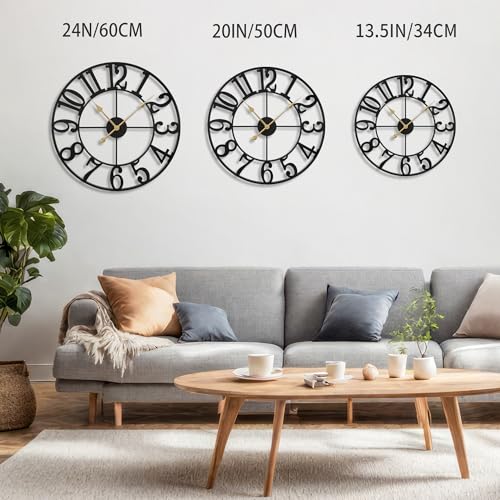 13.5-Inch Silent Metal Wall Clock, Round Decorative Farmhouse Clock