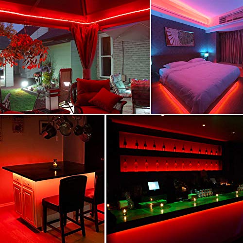 20ft Red LED Strip Light Kit, Dimmable Flexible 12V Indoor Lighting