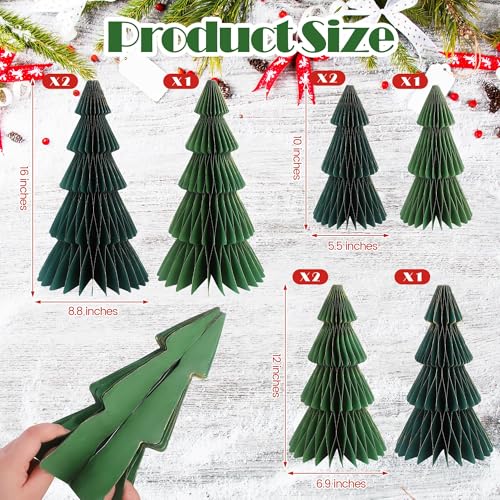 Aneco Green 9 Pcs Honeycomb Christmas Trees Set with Glitter Edges - Medium Size Holiday Decor