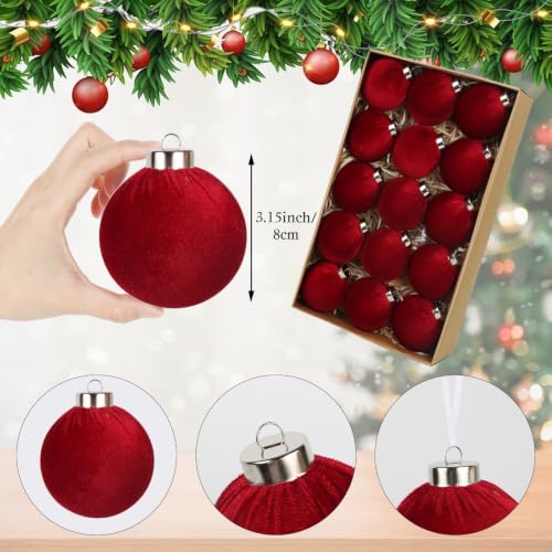 IPOPU Burgundy Velvet 3.15in Christmas Ornament Balls, 15Pcs