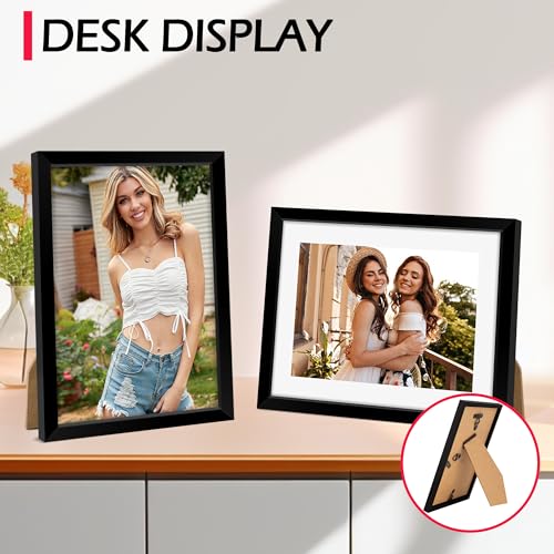 Black 8x10 Picture Frame Set of 2 - Fits 5x7 with Mat, Wall & Tabletop