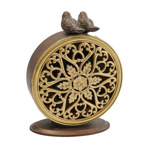 Creative Co-Op Vintage Pewter Mantel Clock with Birds, Distressed Brown