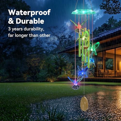 37-Inch Solar Hummingbird Wind Chimes with 7-Color Changing LED Light