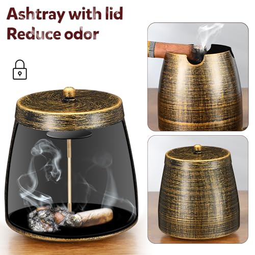 Large Windproof Cigar Ashtray with Lid for Patio and Home Decor