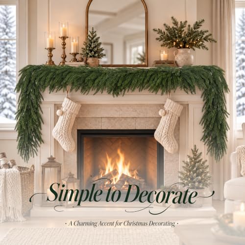 Worthyeah 2 Pcs 9 Ft Real Touch Norfolk Pine Garland for Mantel, Indoor/Outdoor Christmas