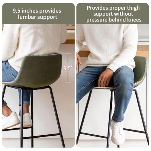 Set of 3 Faux Leather Counter Height Bar Stools, 26-Inch with Back