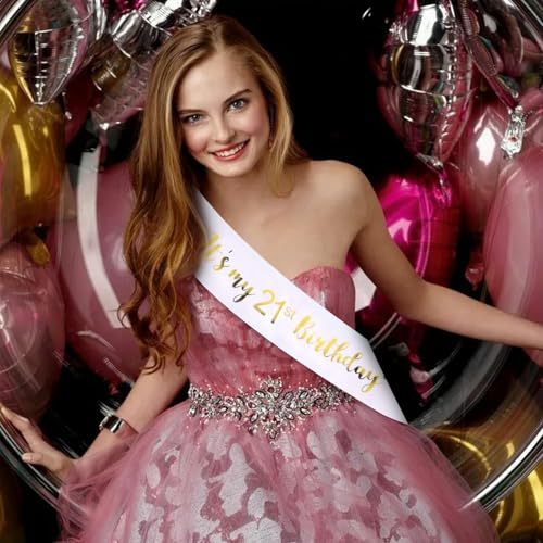 It's My 21st Birthday Satin Sash - White Glitter Party Accessory
