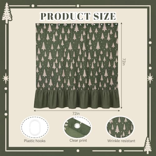 Irenare Christmas Tree Shower Curtain with Ruffle, Green (72x72) Holiday Bath Decor