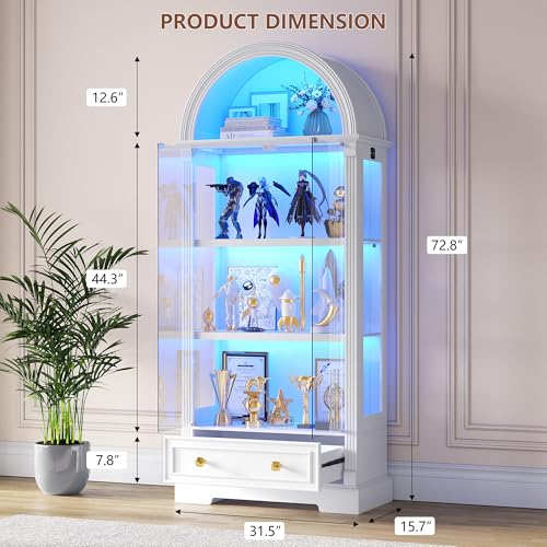 72" Arched Display Cabinet with Glass Doors & Motion Sensor Lights