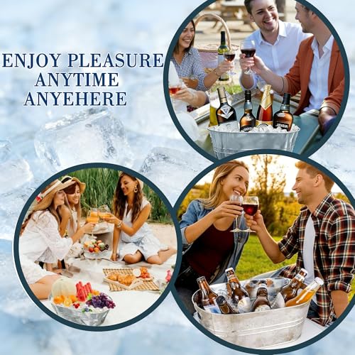 Galvanized Beverage Tubs - 4 Pack, 3 Gallon Ice Buckets for Parties & Drinks