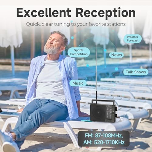 Portable AM/FM Radio, Battery or AC Powered with Large Speaker