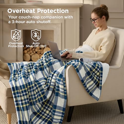 Plaid Heated Throw Blanket - Flannel & Sherpa Electric Blanket 50x60