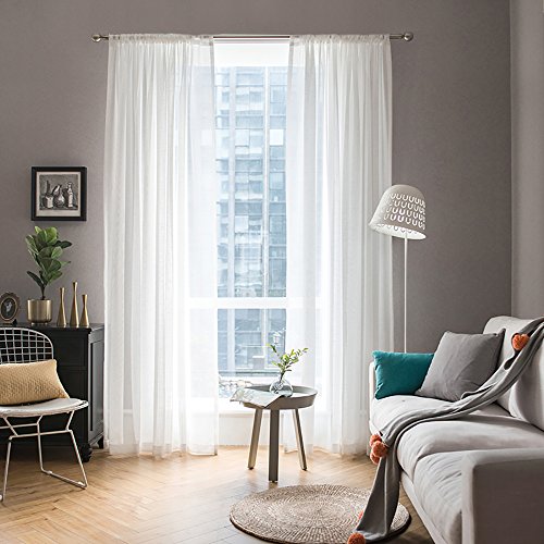 White Sheer Curtains 2 Panels - 54 x 84 Inch Light Filtering Voile Drapes