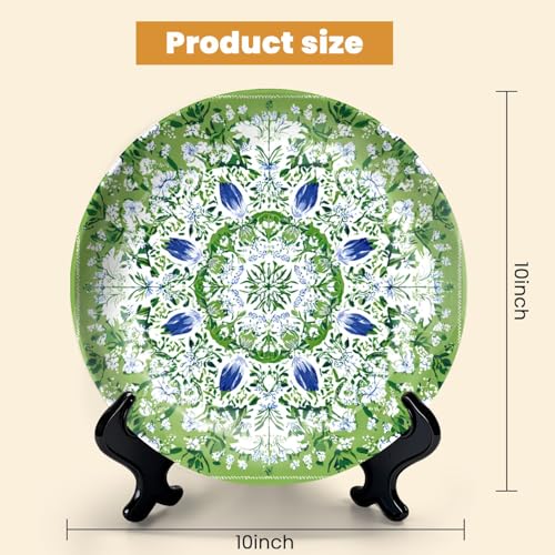 10-Inch Decorative Ceramic Plate with Stand, Floral Mandala Wall Decor