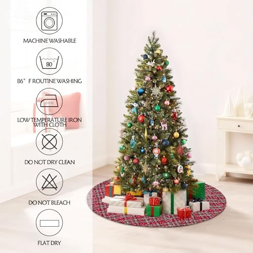 Snowflake Buffalo Plaid Christmas Tree Skirt 55 Inch - Red-Green Variation