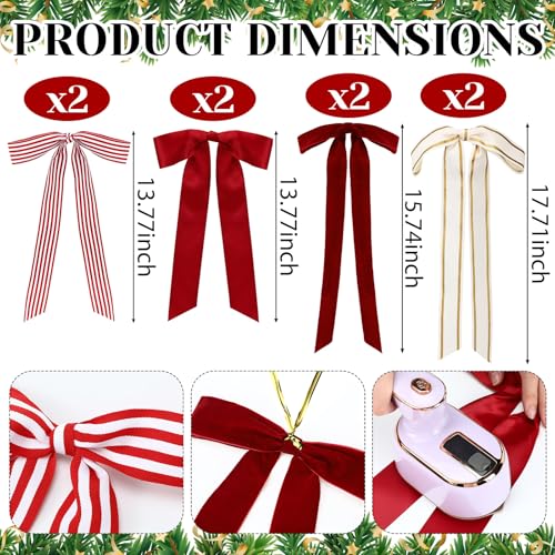 Elegant 8-Piece Christmas Wreath Bows Set – Velvet & Polyester, 13.8-17.7 in, Suncalla