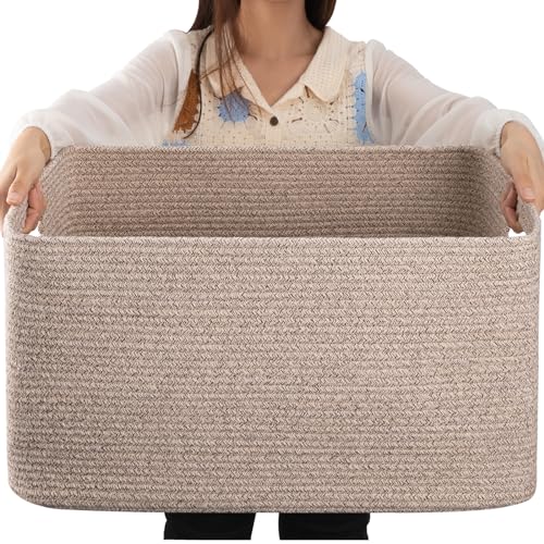 Large Woven Cotton Rope Blanket Basket 75L Storage for Living Room