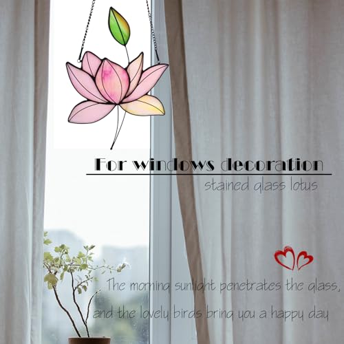 Handcrafted Pink Lotus Stained Glass Window Hanging Decor
