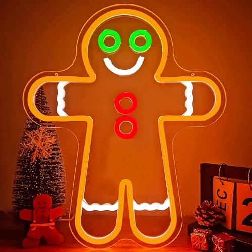 Geeinar Gingerbread Man Neon Sign for Wall Decor Christmas LED Neon Light Dimmable Gift