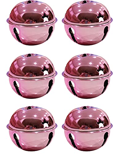 3-Inch Metallic Pink Jingle Bells with Star Cutouts, 6-Pack