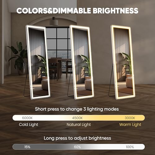 16" x 60" LED Full Length Mirror with 3-Color Lighting & Touch Control