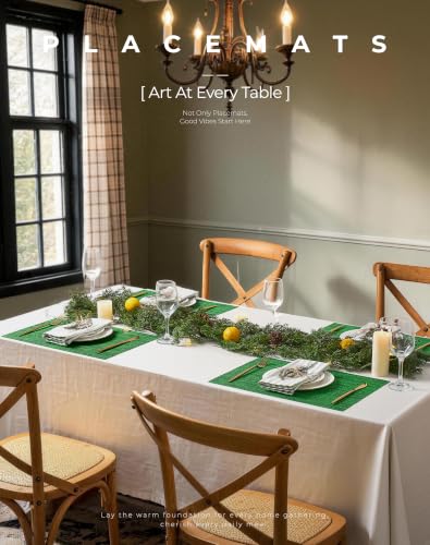 Leetaltree Woven Vinyl Placemats, Set of 12, Christmas Green (C1)