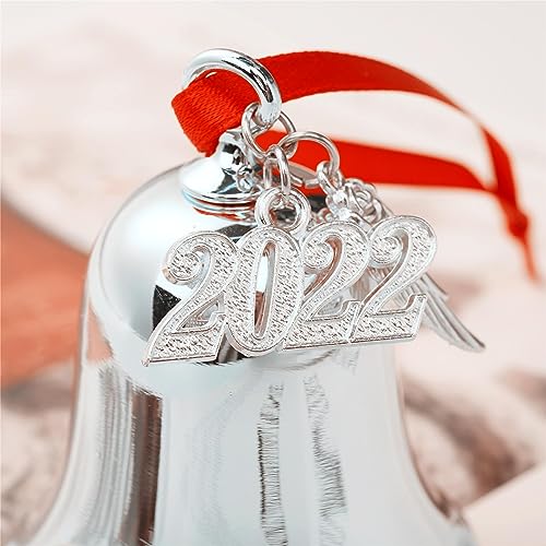 2026 Christmas Bell Ornament with Angel Wing Charm, Silver Metal Keepsake