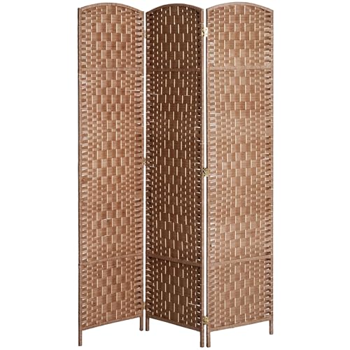 3-Panel Woven Room Divider, 6FT Folding Privacy Screen Partition