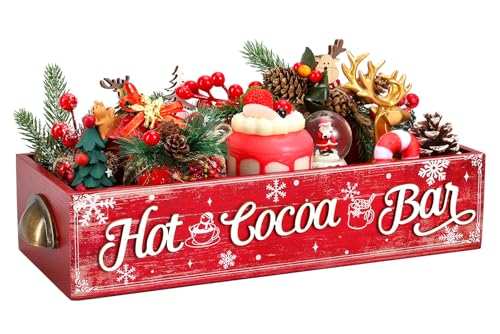 Red Vintage Hot Cocoa Bar Wooden Organizer Box with Handles