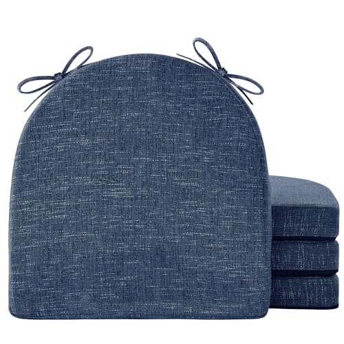 Non-Slip Dining Chair Cushions 16x16 - Set of 4 Navy Seat Pads