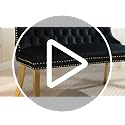 Black Velvet Dining Bench with Back & Gold Stainless Steel Legs - Shenyon, Tufted Banquette Seating, Modern Home Decor
