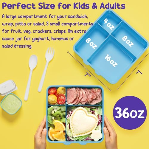 Bento Lunch Box for Kids with Built-in Ice Pack - 4 Compartment Leak Proof