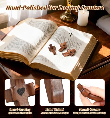 30pcs Handcrafted Walnut Wood Pocket Crosses for Prayer and Stress Relief