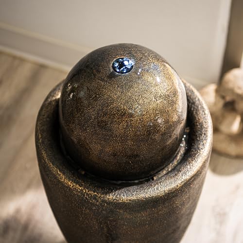 26-Inch Modern Sphere Water Fountain with LED Lights for Indoor & Outdoor