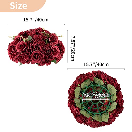 NUPTIO Burgundy Flower Balls 15.7in, 2-Pack Large Table Centerpieces
