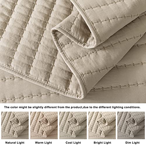 Beige Quilted Twin Size Quilt Set - Lightweight All-Season Bedding