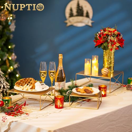 NUPTIO Gold 12.2 Inch Square Cake Stand, Metal Dessert Risers for Weddings