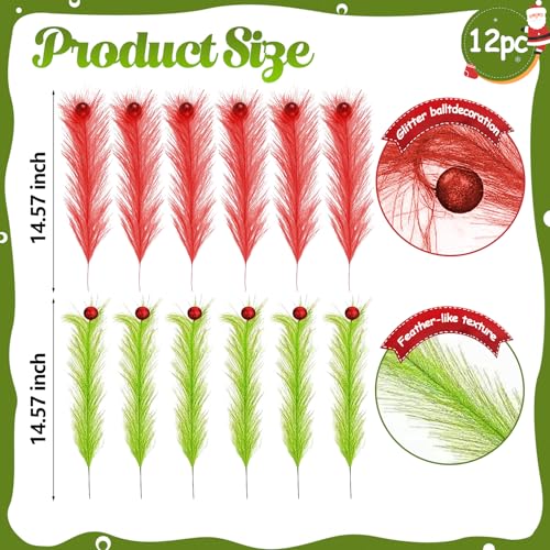 12 Pcs Christmas Tree Topper Decorations 14 Inch Green Curly Tree Picks