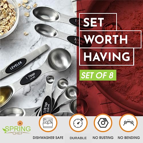 Magnetic Stainless Steel Measuring Spoons Set of 8 with Leveler - Black