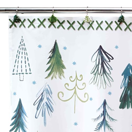 Avanti Linens Christmas Shower Curtain Set 72x72 in Multi Color with 12 Hooks