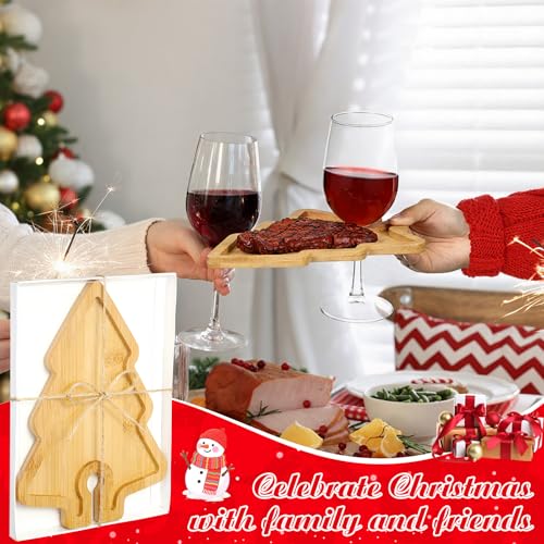 Roshtia 6-Piece Christmas Tree-Shaped Wine Appetizer Plates with Glass Holders, 9 x 5.9 x 0.47 in
