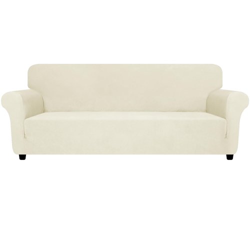 ZNSAYOTX Oversized Super Stretch Couch Cover (92"-115"), New Striped Sofa Covers Comfortable & Durable, Dog Cat Pets Friendly Extra Large Spandex Sofa Slipcovers (Beige, XL Sofa)