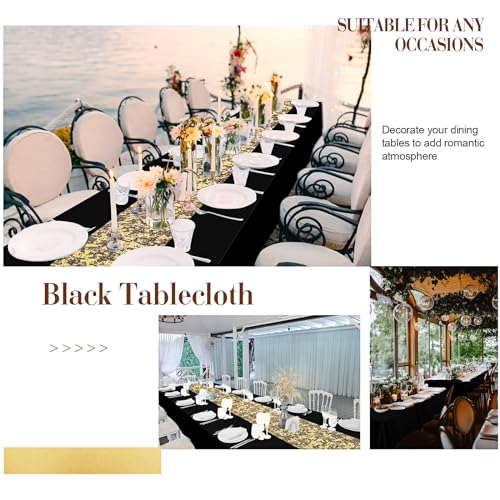 Black 12 Pcs Rectangle Tablecloth and Sequin Gold Table Runner Set - Variation of THIS listing