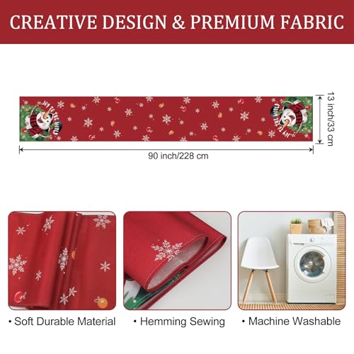Bonhause Red Snowman Christmas Table Runner 13x90 Inch - Holiday Kitchen Decor (Variation: Red Snowman-2)