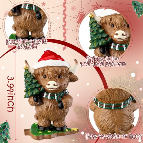 Foilswirl 3-Pcs Christmas Highland Cow Figurines – Highland Cow Desk Decor (Variation: Christmas)